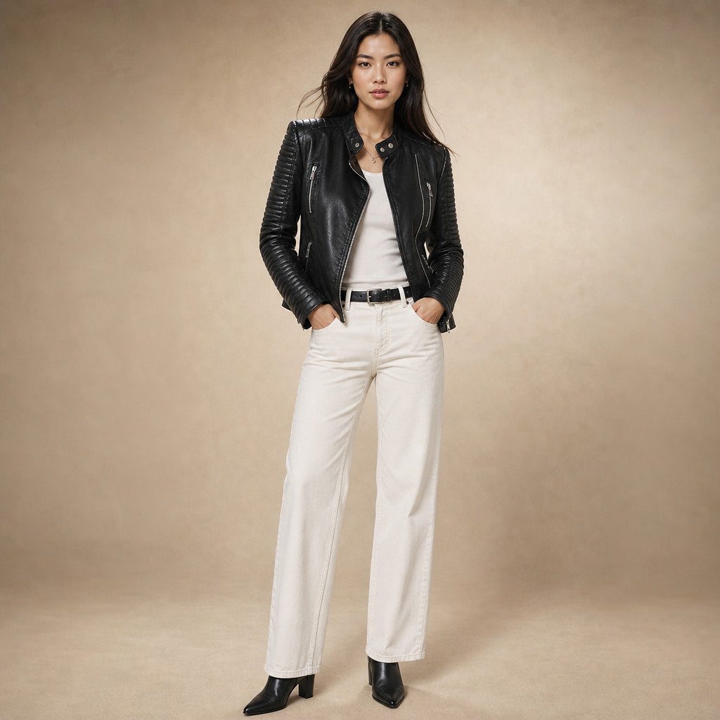 Faux Leather Biker Jacket with Zip Details for Women Black – Full Look
