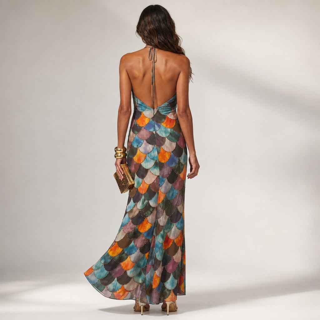 Fitted Scale Print Maxi Dress Summer Geometric – Full Look