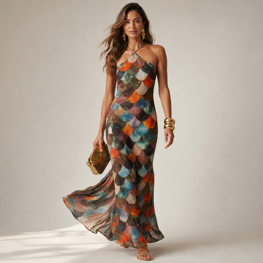 Fitted Scale Print Maxi Dress Summer Geometric – Product Photo