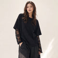 Francesca Lace Tee Black Black – Side Angle View