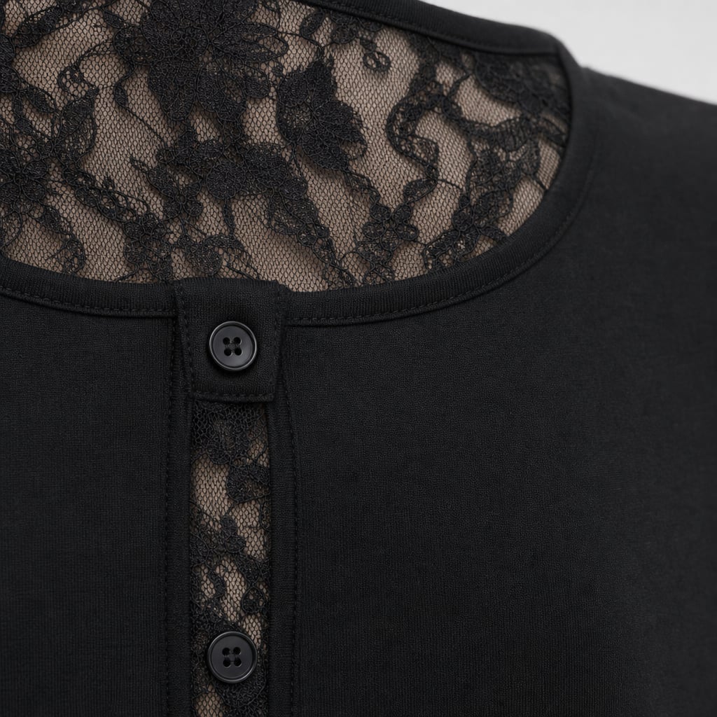 Francesca Lace Tee Black Black – Fabric and Detail Close-Up