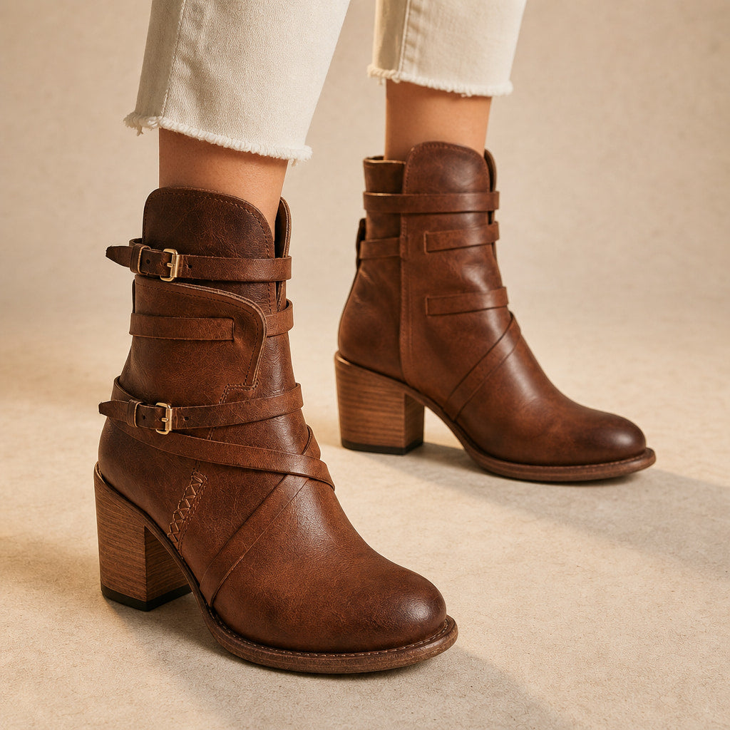 Genevieve Women's Distressed Leather Ankle Boots in Brown – Mampierimoda Premium Womenswear