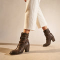 Genevieve Women's Distressed Leather Ankle Boots Dark Brown – Product Photo
