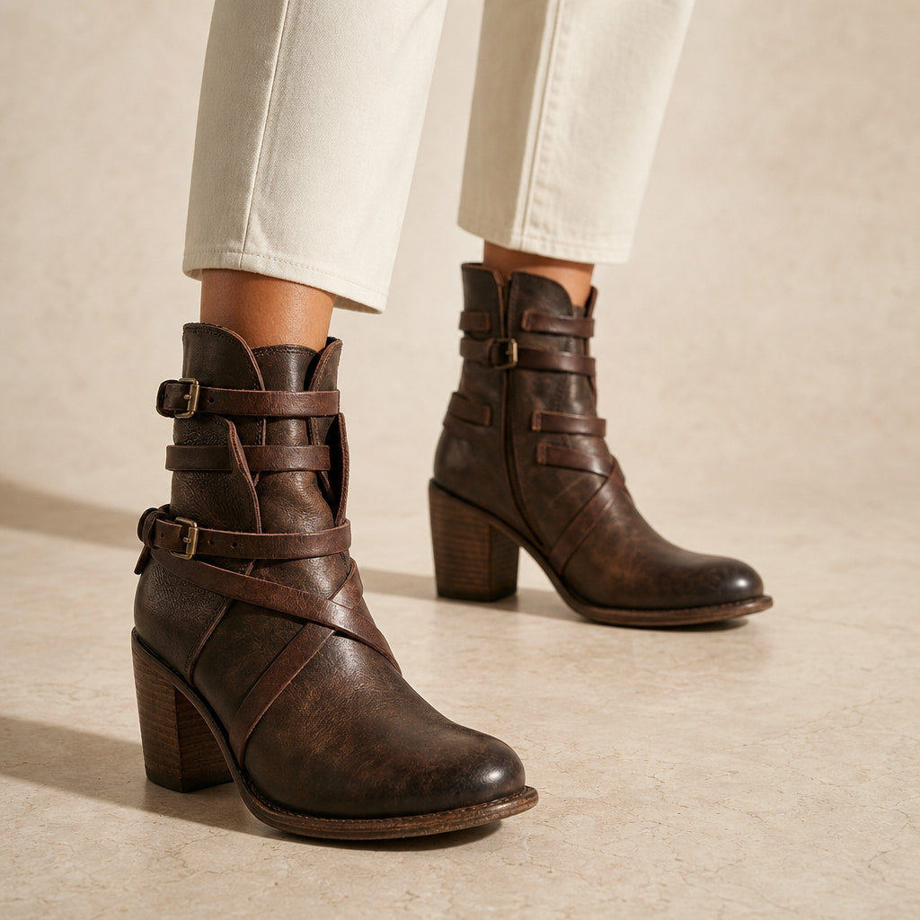Genevieve Women's Distressed Leather Ankle Boots in Dark Brown – Mampierimoda Premium Womenswear