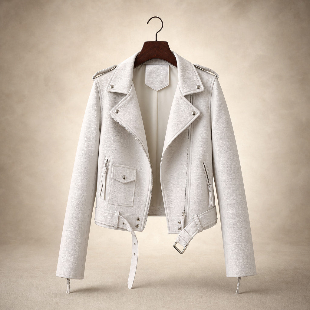 Snake Print Biker Jacket Slim Fit White – Product Photo