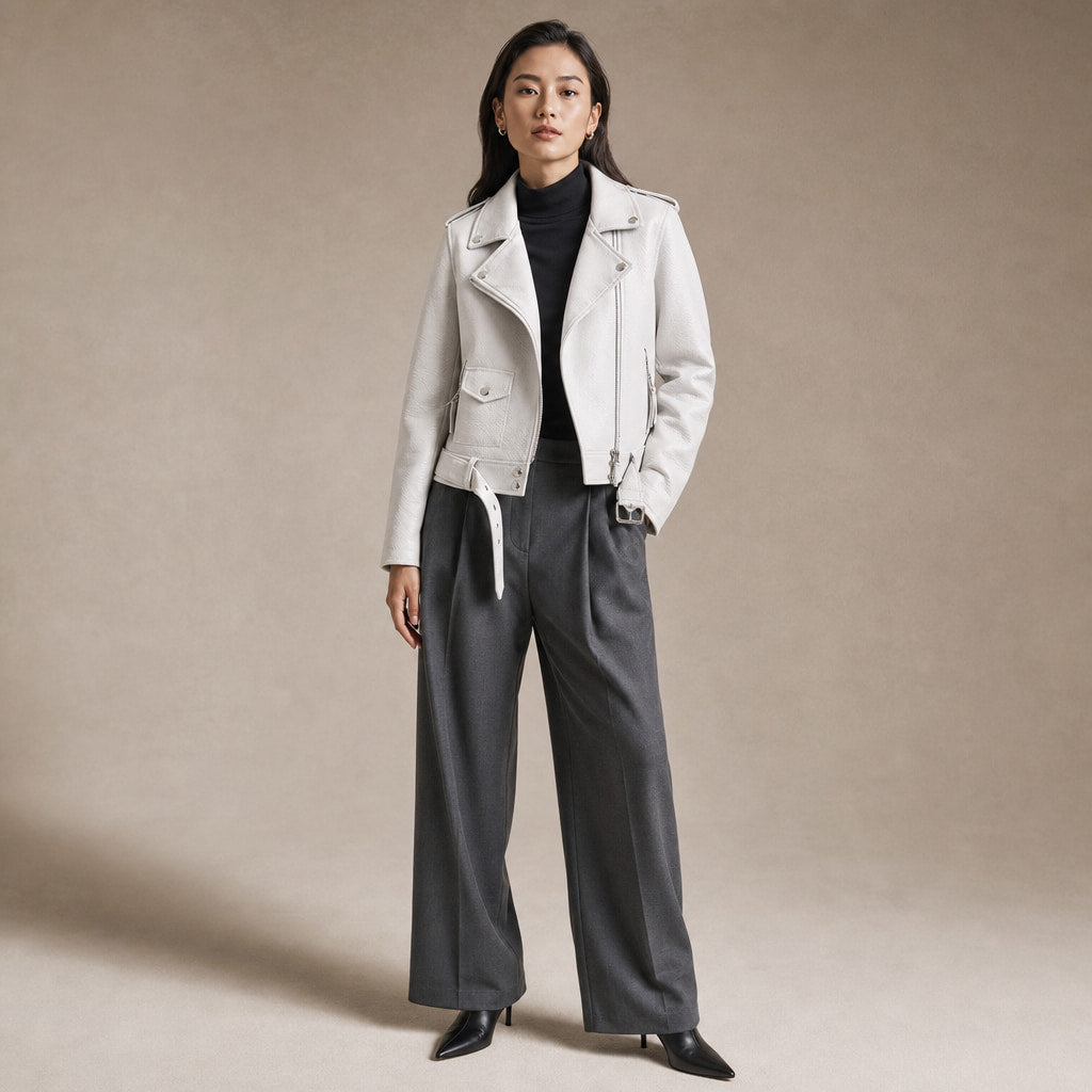 Snake Print Biker Jacket Slim Fit in White – Mampierimoda Premium Womenswear