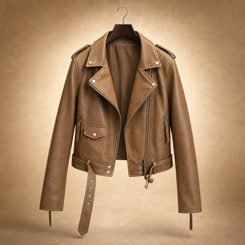 Snake Print Biker Jacket Slim Fit Brown – Product Photo