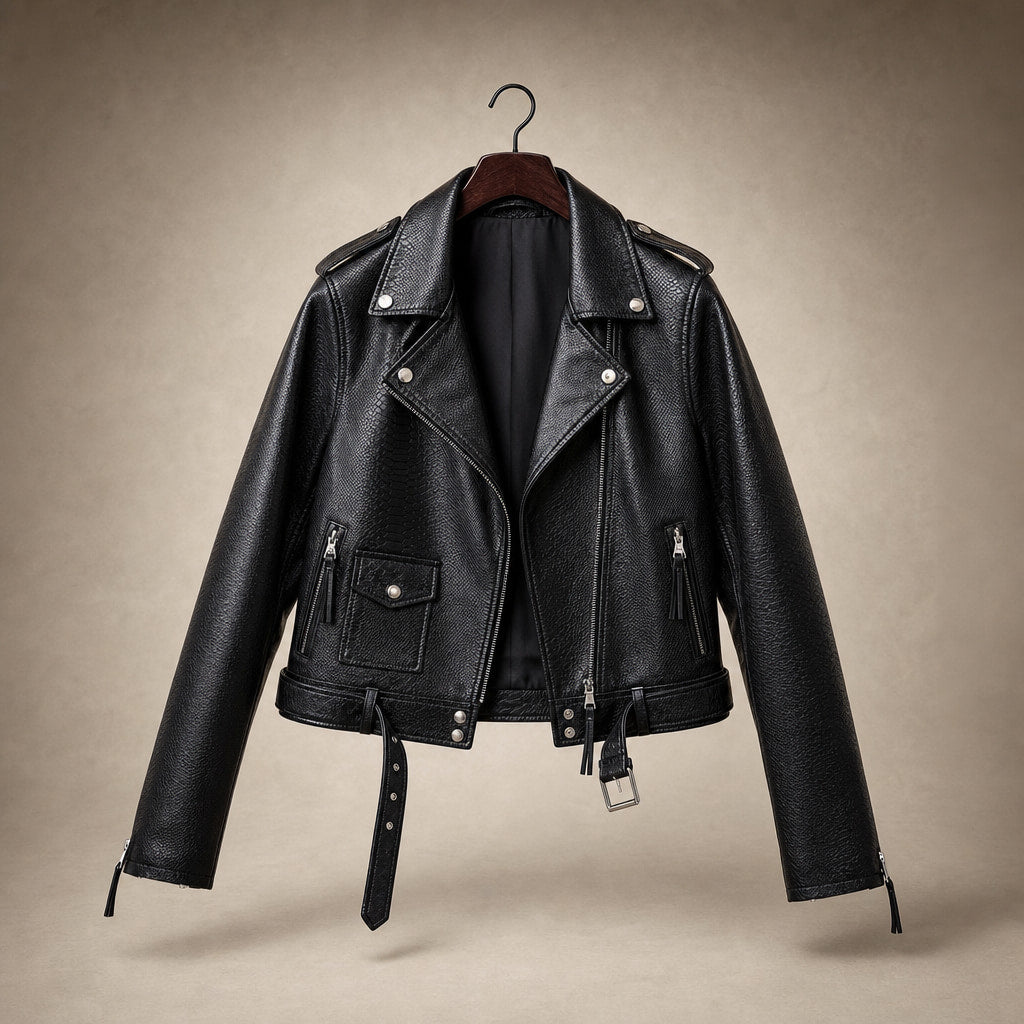 Snake Print Biker Jacket Slim Fit Black – Product Photo