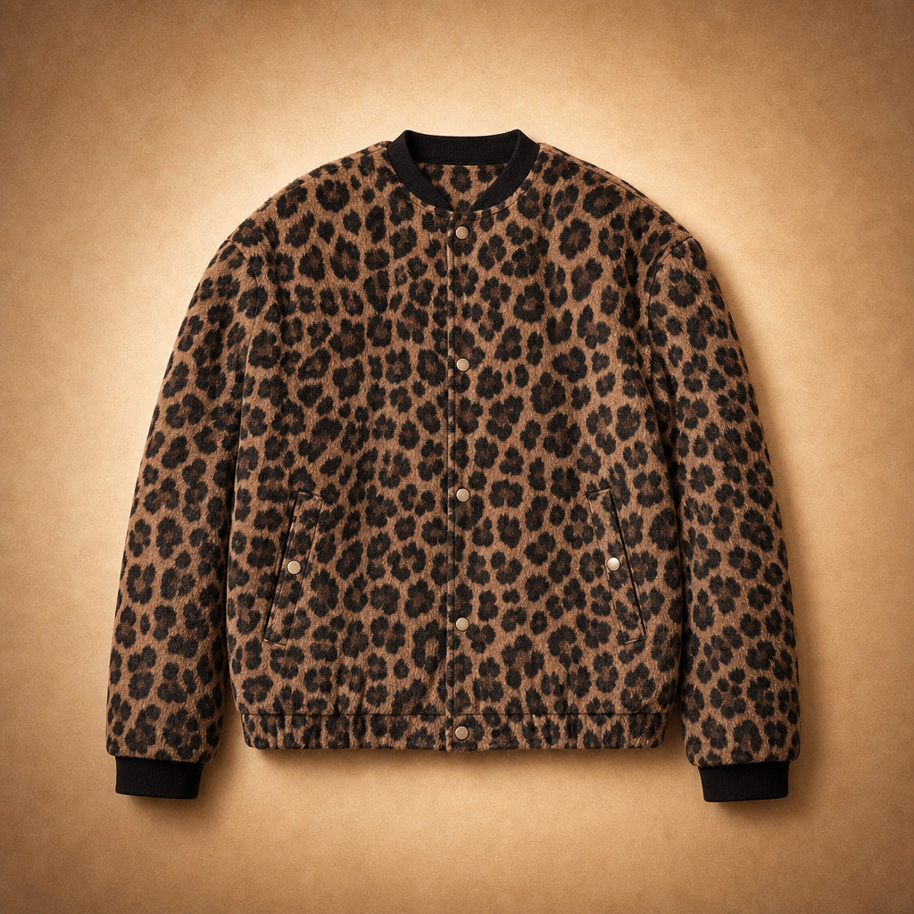 Leopard Print Bomber Jacket Brown Brown – Flat Lay Product Photo