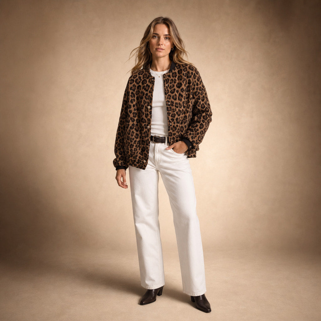 Leopard Print Bomber Jacket Brown Brown – Full Look