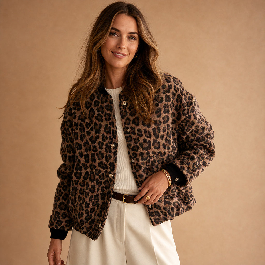 Leopard Print Bomber Jacket Brown Brown – Product Photo
