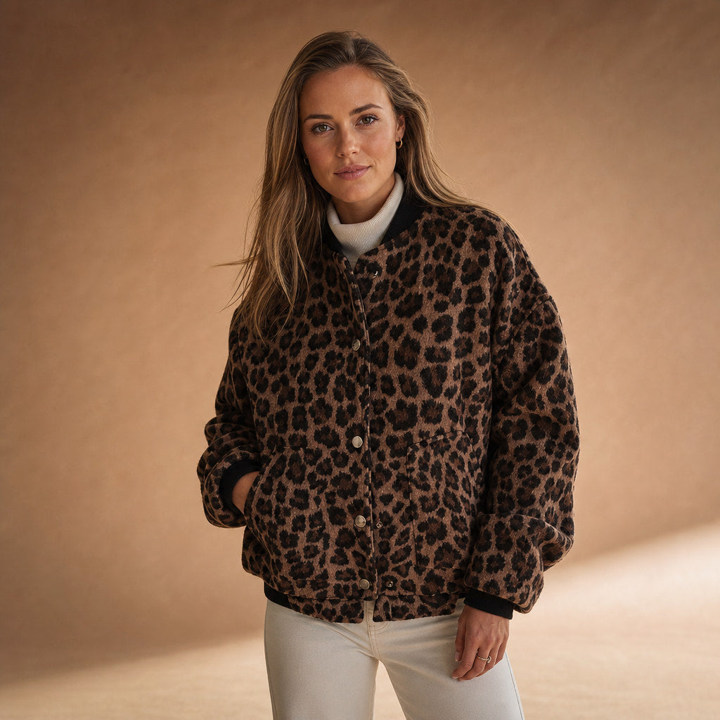 Leopard Print Bomber Jacket Brown in Brown – Mampierimoda Premium Womenswear