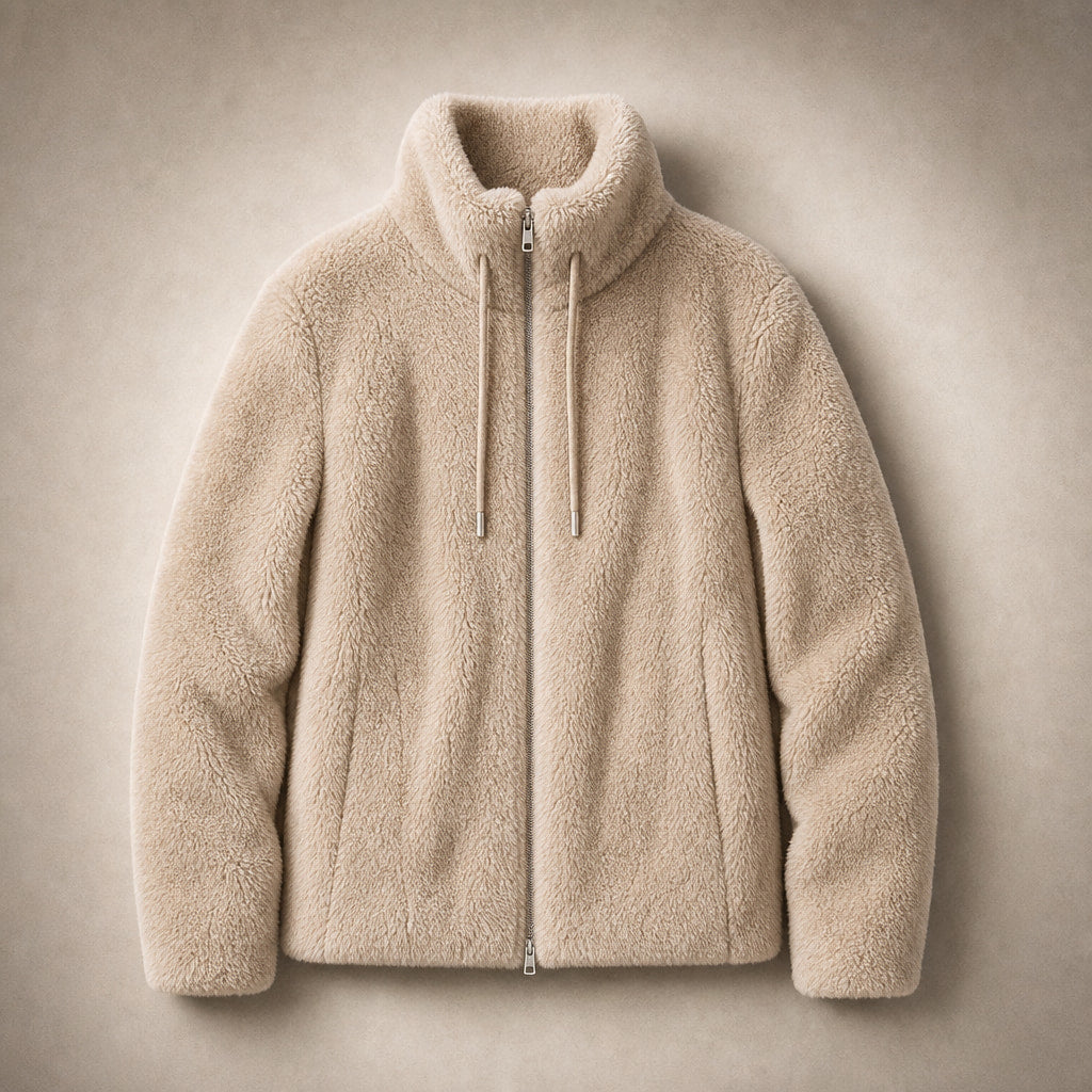 Giacca con Zip da Donna a Vestibilità Rilassata e Chiusura Frontale Beige – Flat Lay Product Photo
