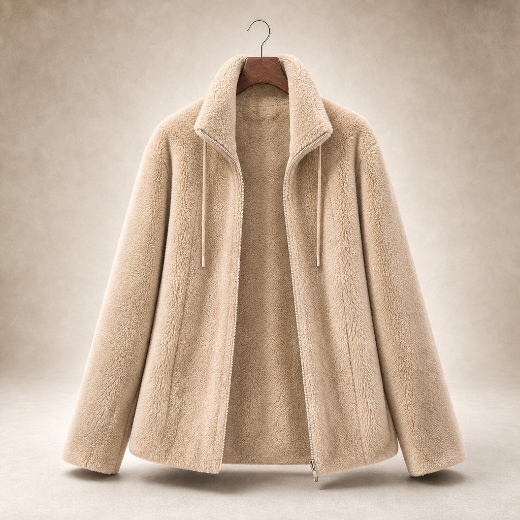 Giacca con Zip da Donna a Vestibilità Rilassata e Chiusura Frontale Beige – Product Photo