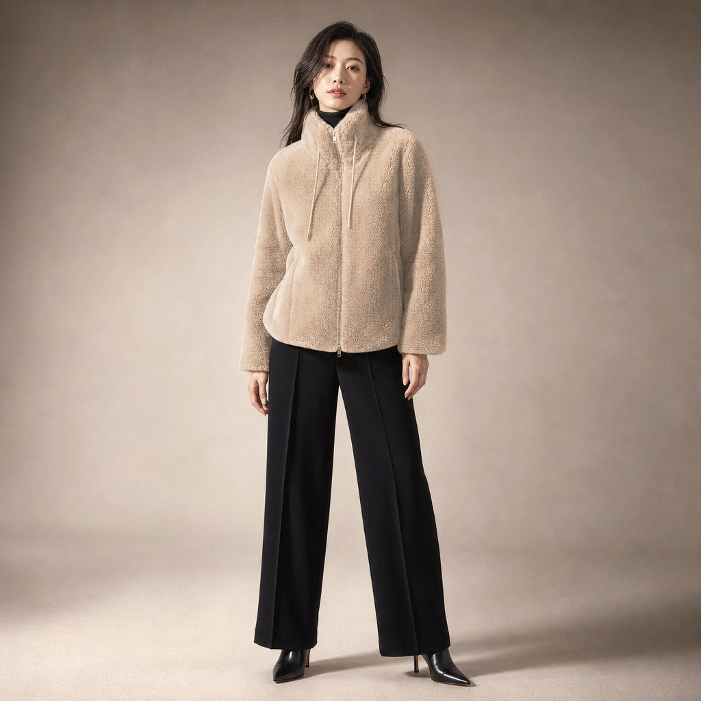 Giacca con Zip da Donna a Vestibilità Rilassata e Chiusura Frontale in Beige – Mampierimoda Premium Womenswear