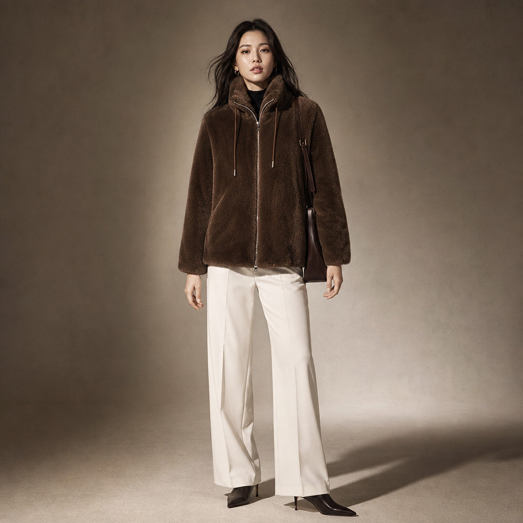 Giacca con Zip da Donna a Vestibilità Rilassata e Chiusura Frontale in Marrone scuro – Mampierimoda Premium Womenswear