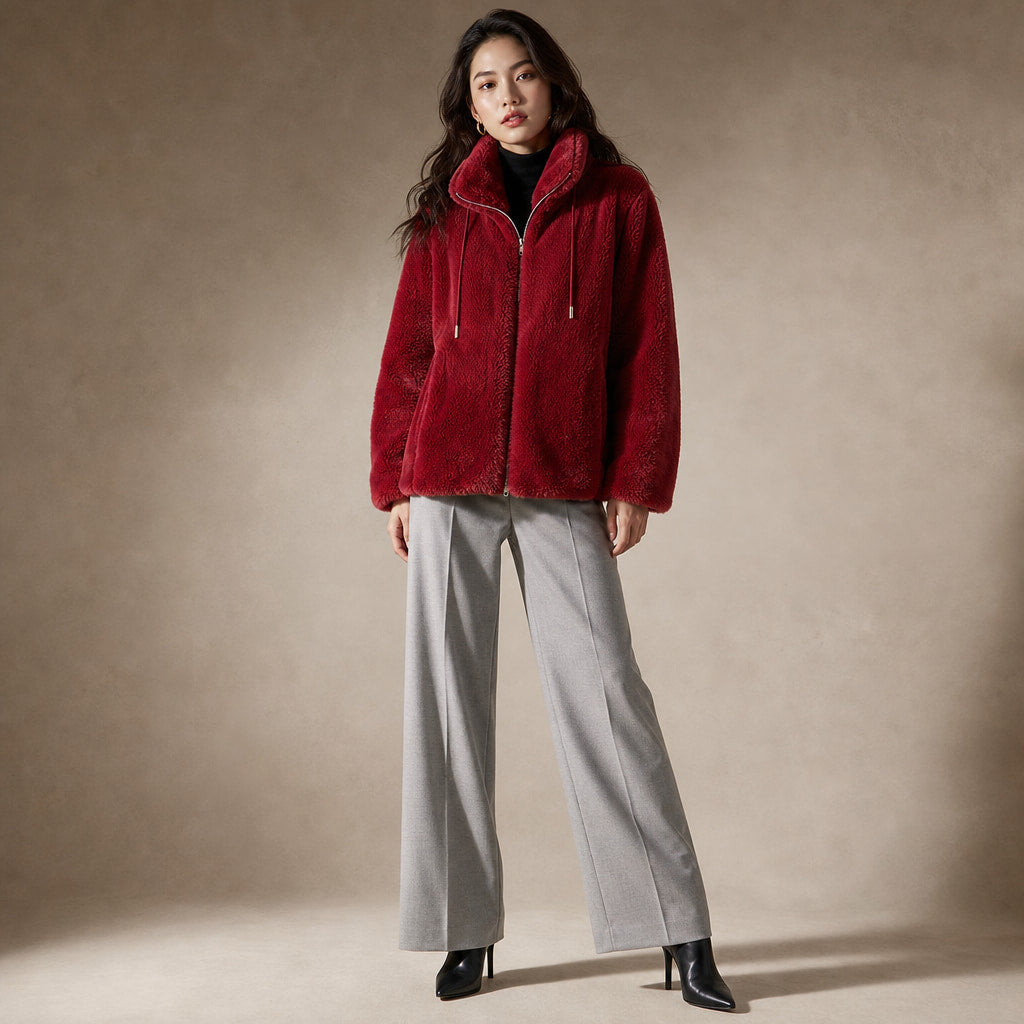 Giacca con Zip da Donna a Vestibilità Rilassata e Chiusura Frontale in Rosso – Mampierimoda Premium Womenswear