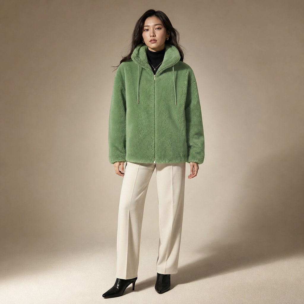 Giacca con Zip da Donna a Vestibilità Rilassata e Chiusura Frontale in Verde – Mampierimoda Premium Womenswear
