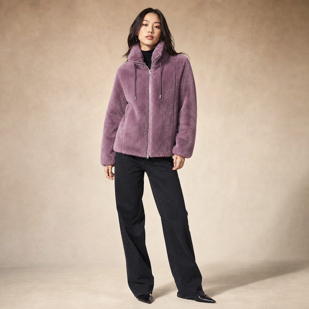 Giacca con Zip da Donna a Vestibilità Rilassata e Chiusura Frontale in viola chiaro – Mampierimoda Premium Womenswear