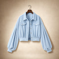 Cropped Corduroy Jacket Lantern Sleeves Light Blue – Product Photo