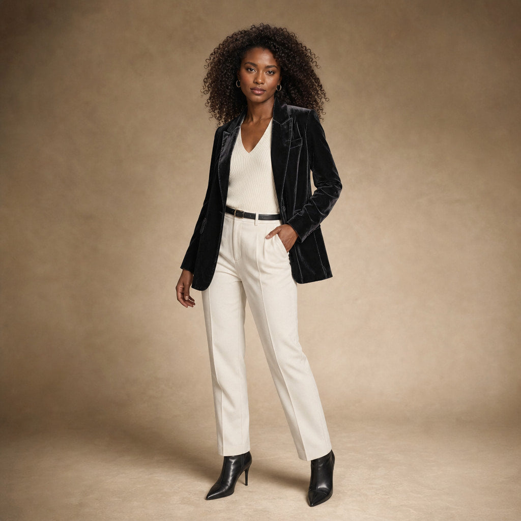 Embroidered Velvet Blazer Slim Fit Black – Side Angle View