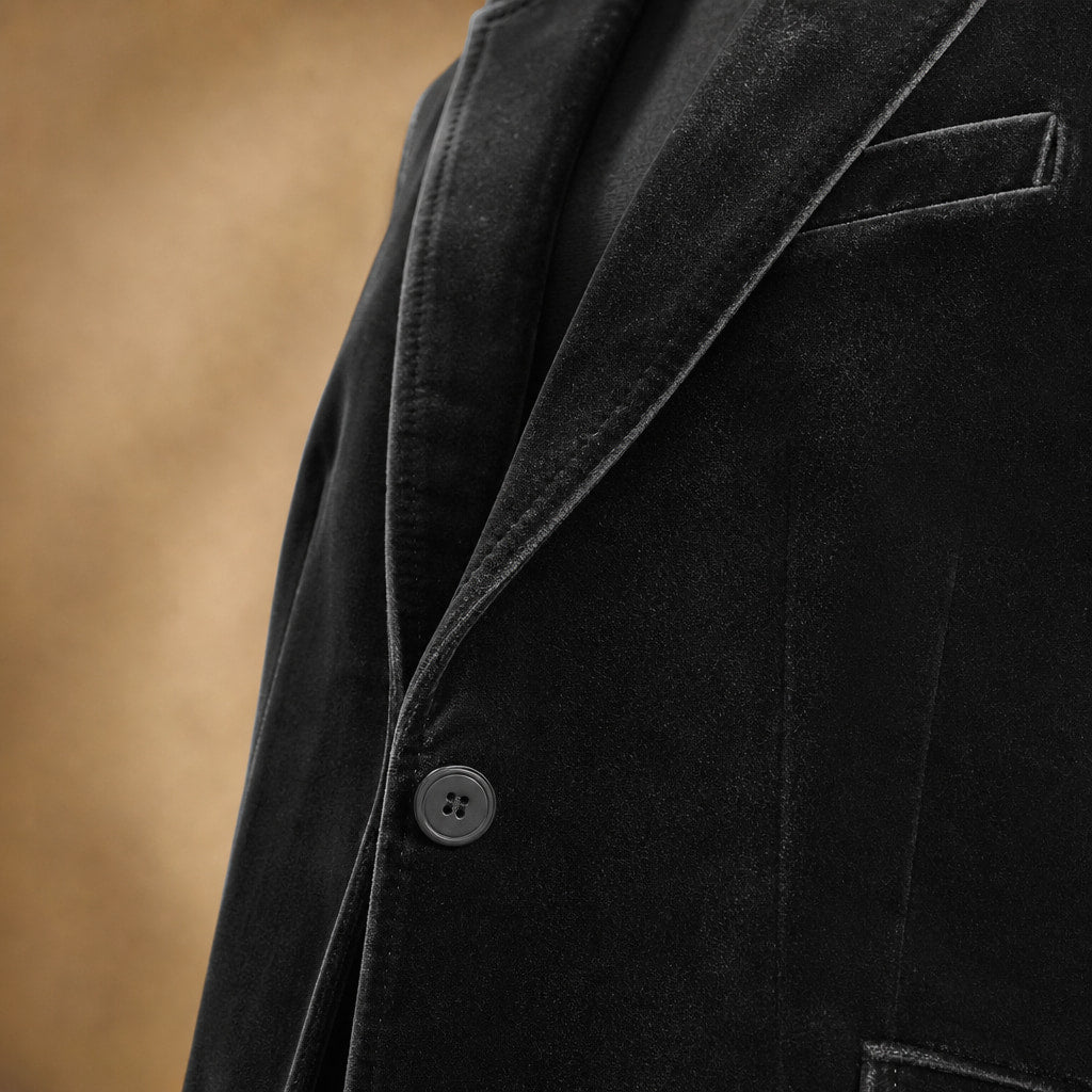 Embroidered Velvet Blazer Slim Fit Black – Fabric and Detail Close-Up
