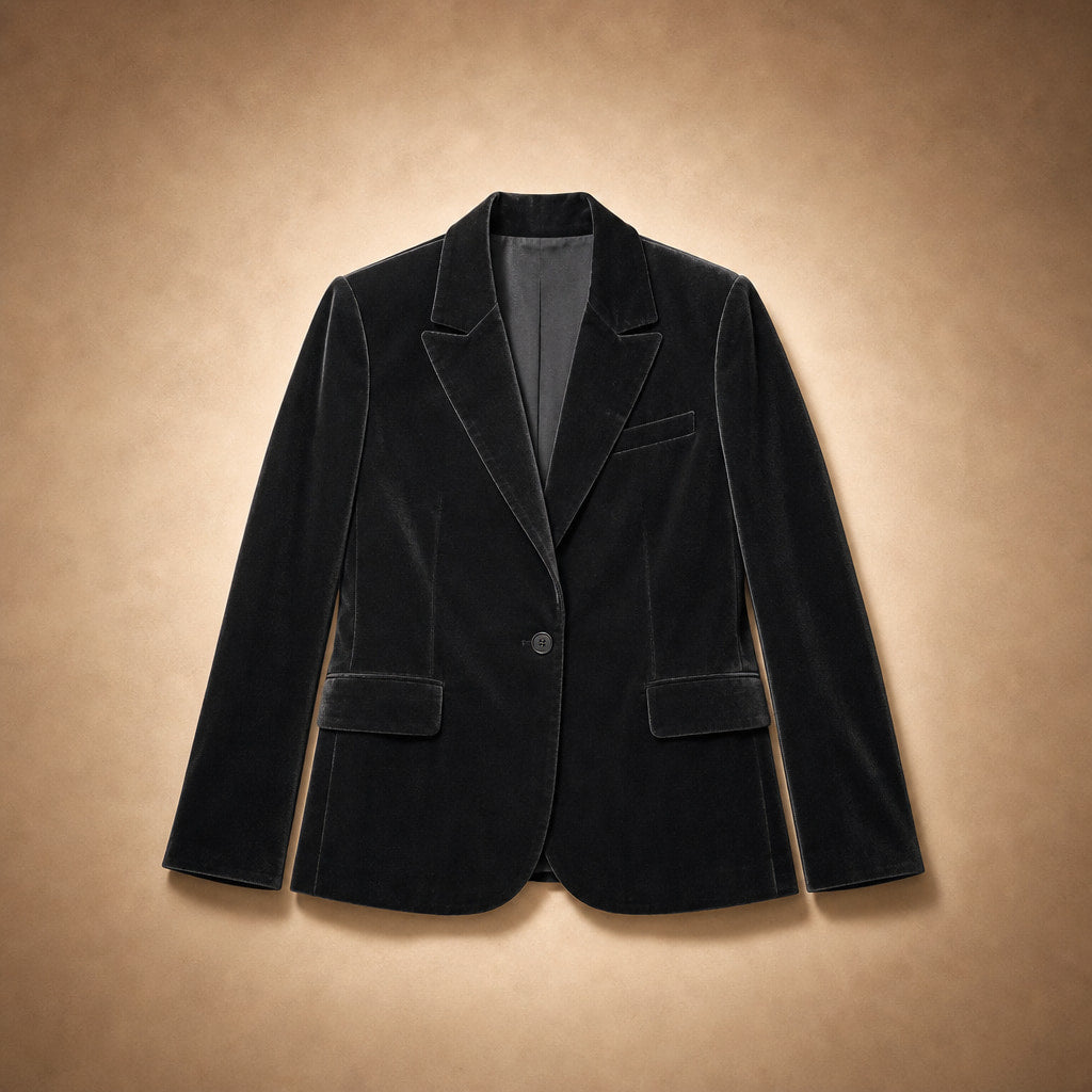 Embroidered Velvet Blazer Slim Fit Black – Flat Lay Product Photo