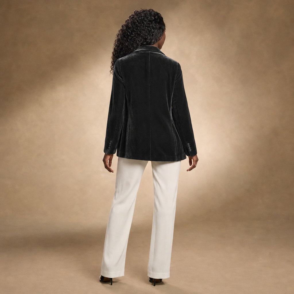 Embroidered Velvet Blazer Slim Fit Black – Full Look
