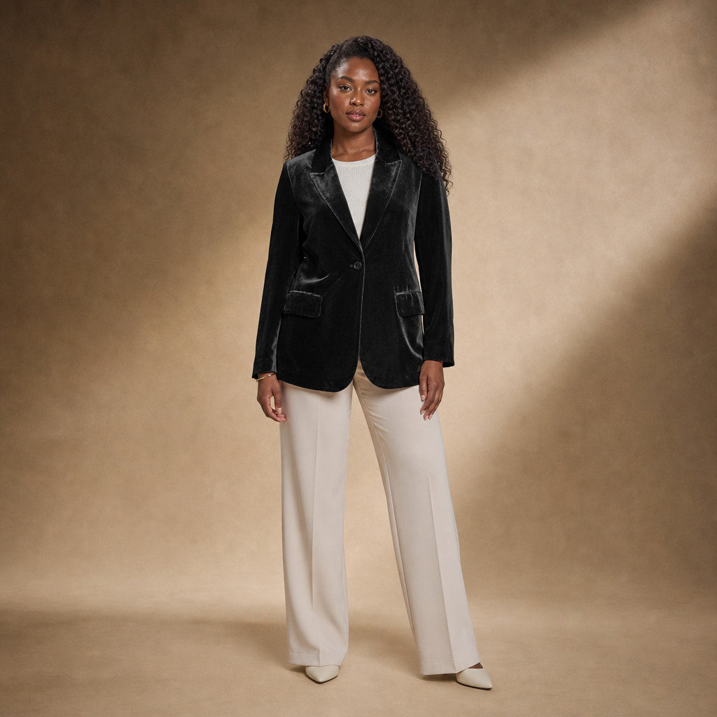 Embroidered Velvet Blazer Slim Fit in Black – Mampierimoda Premium Womenswear