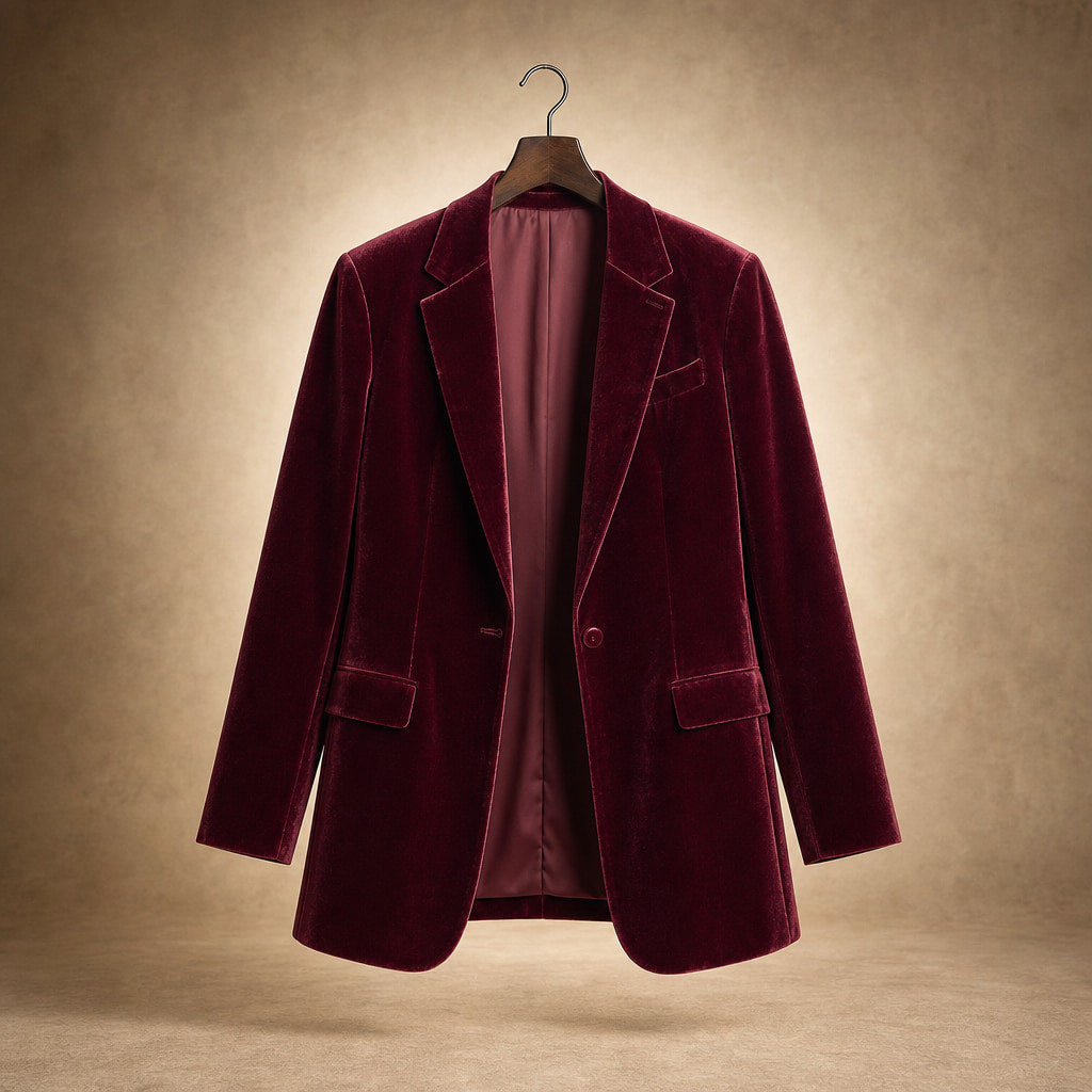 Embroidered Velvet Blazer Slim Fit Wine Red – Product Photo