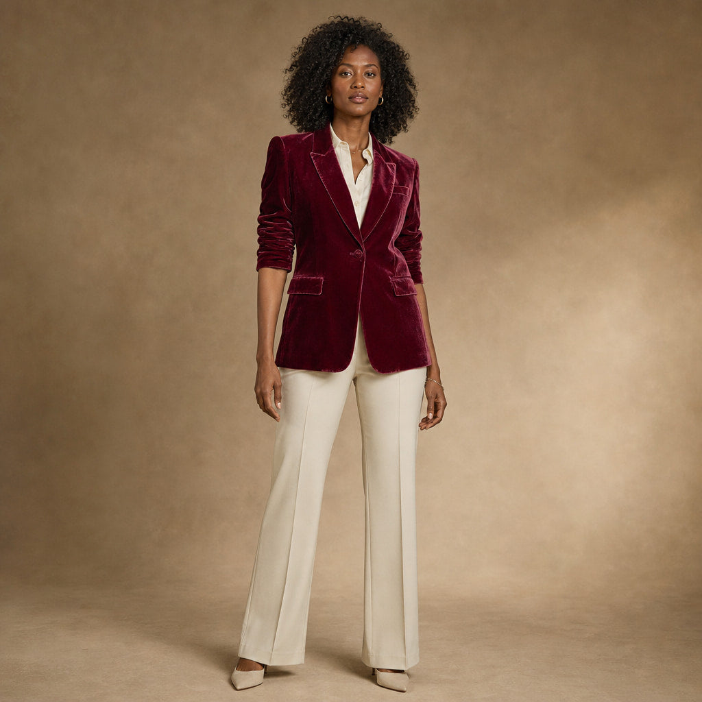 Embroidered Velvet Blazer Slim Fit in Wine Red – Mampierimoda Premium Womenswear