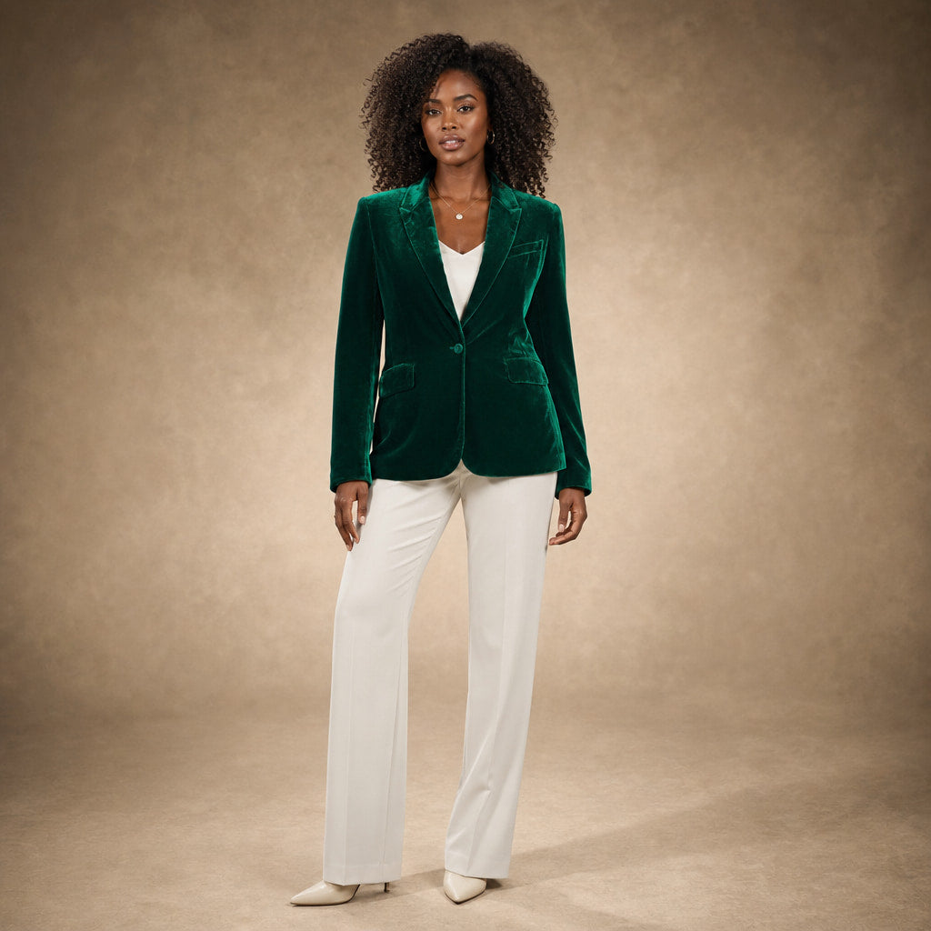 Embroidered Velvet Blazer Slim Fit in Dark Green – Mampierimoda Premium Womenswear