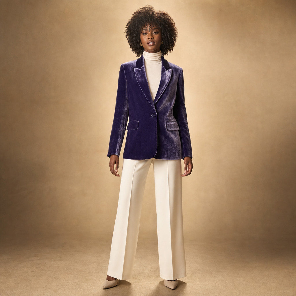 Embroidered Velvet Blazer Slim Fit in Dark Purple – Mampierimoda Premium Womenswear