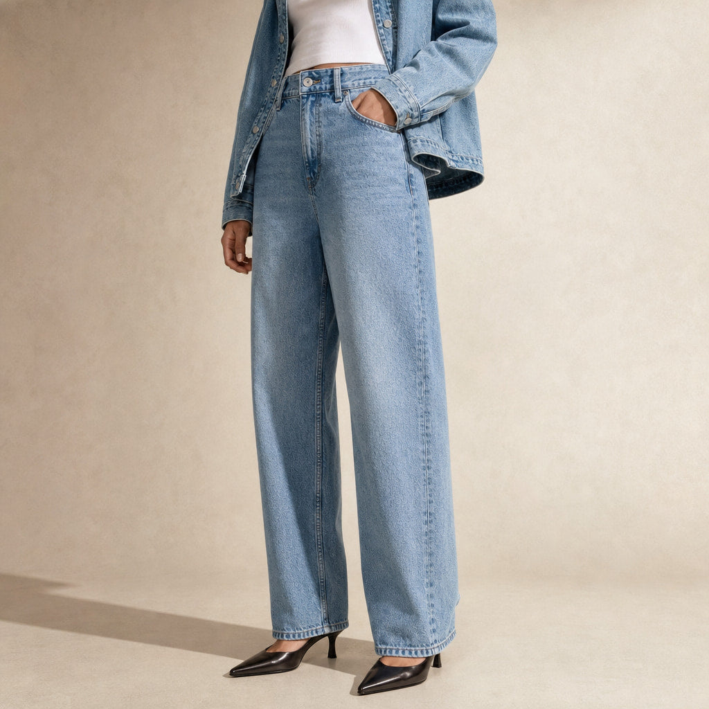 Denim Jacket Button Front Sky Blue Sky Blue – Side Angle View