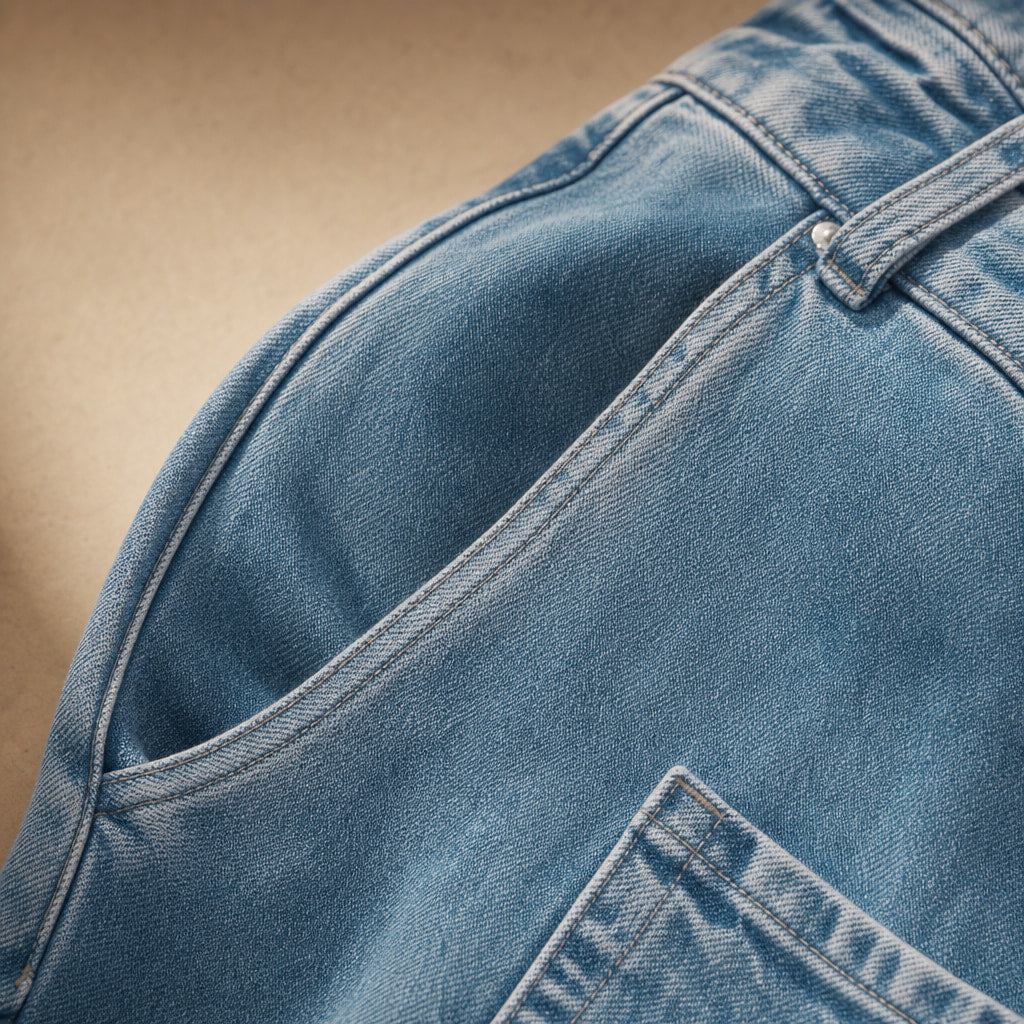 Denim Jacket Button Front Sky Blue Sky Blue – Fabric and Detail Close-Up
