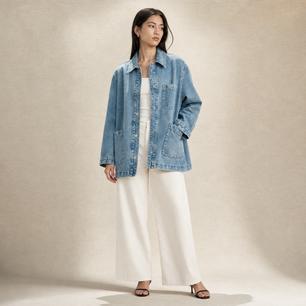 Denim Jacket Button Front Sky Blue in Sky Blue – Mampierimoda Premium Womenswear