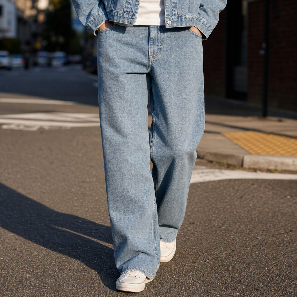 Denim Jacket Button Front Sky Blue Sky Blue – Styled Editorial Shot