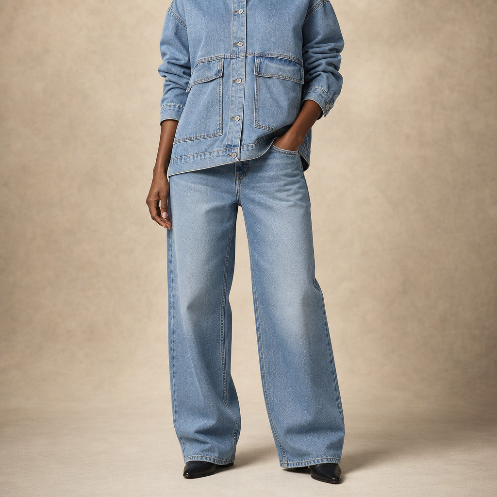 Giacca Donna in Denim con Colletto a Risvolto e Maniche Lunghe Blu cielo – Product Photo