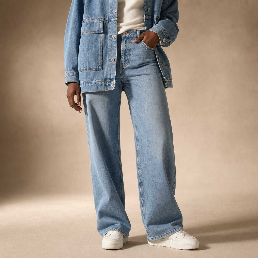 Giacca Donna in Denim con Colletto a Risvolto e Maniche Lunghe in Blu cielo – Mampierimoda Premium Womenswear