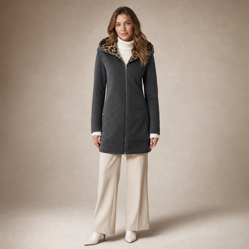 Hooded Winter Jacket Leopard Print in Dark Gray – Mampierimoda Premium Womenswear