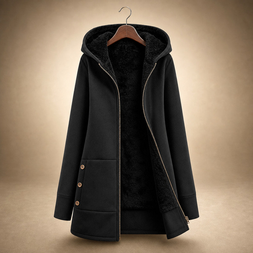 Hooded Winter Jacket Leopard Print Black – Product Photo