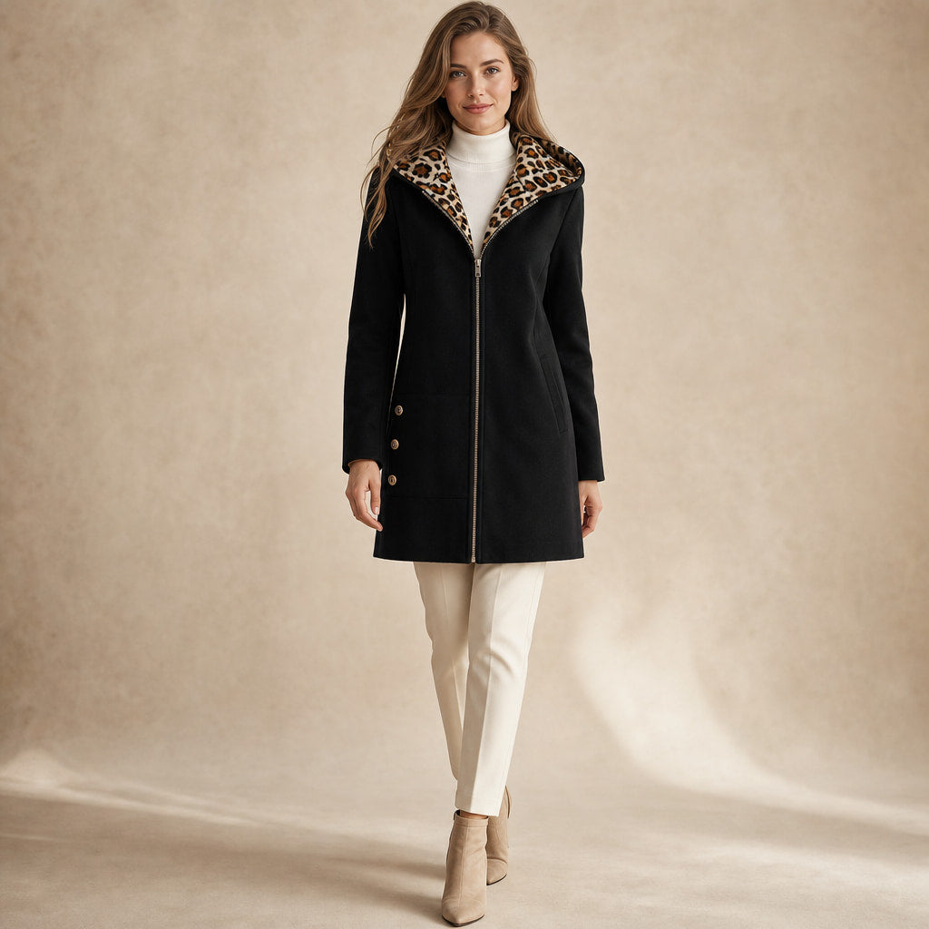 Hooded Winter Jacket Leopard Print in Black – Mampierimoda Premium Womenswear