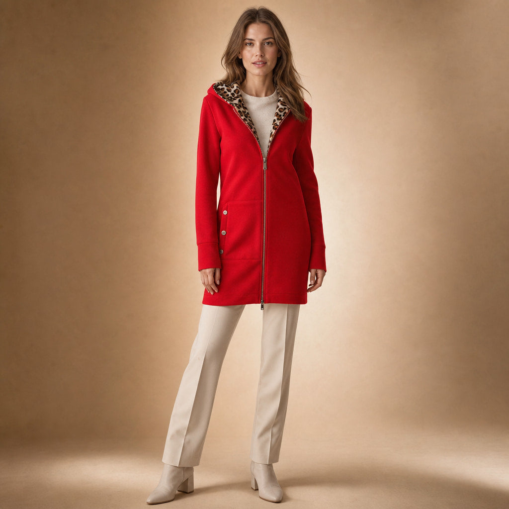 Hooded Winter Jacket Leopard Print in Red – Mampierimoda Premium Womenswear