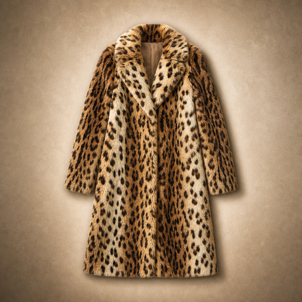 Leopard Print Winter Jacket Brown Brown – Flat Lay Product Photo