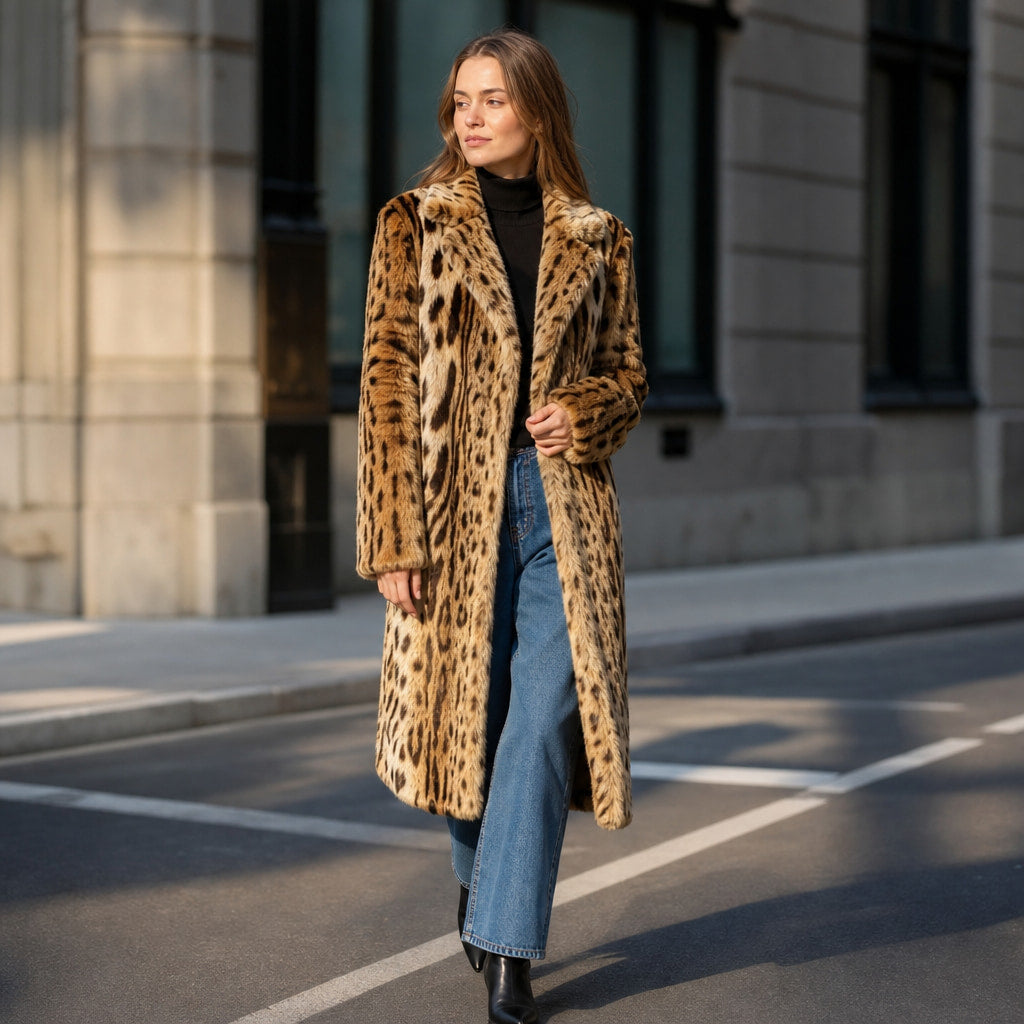 Leopard Print Winter Jacket Brown Brown – Styled Editorial Shot
