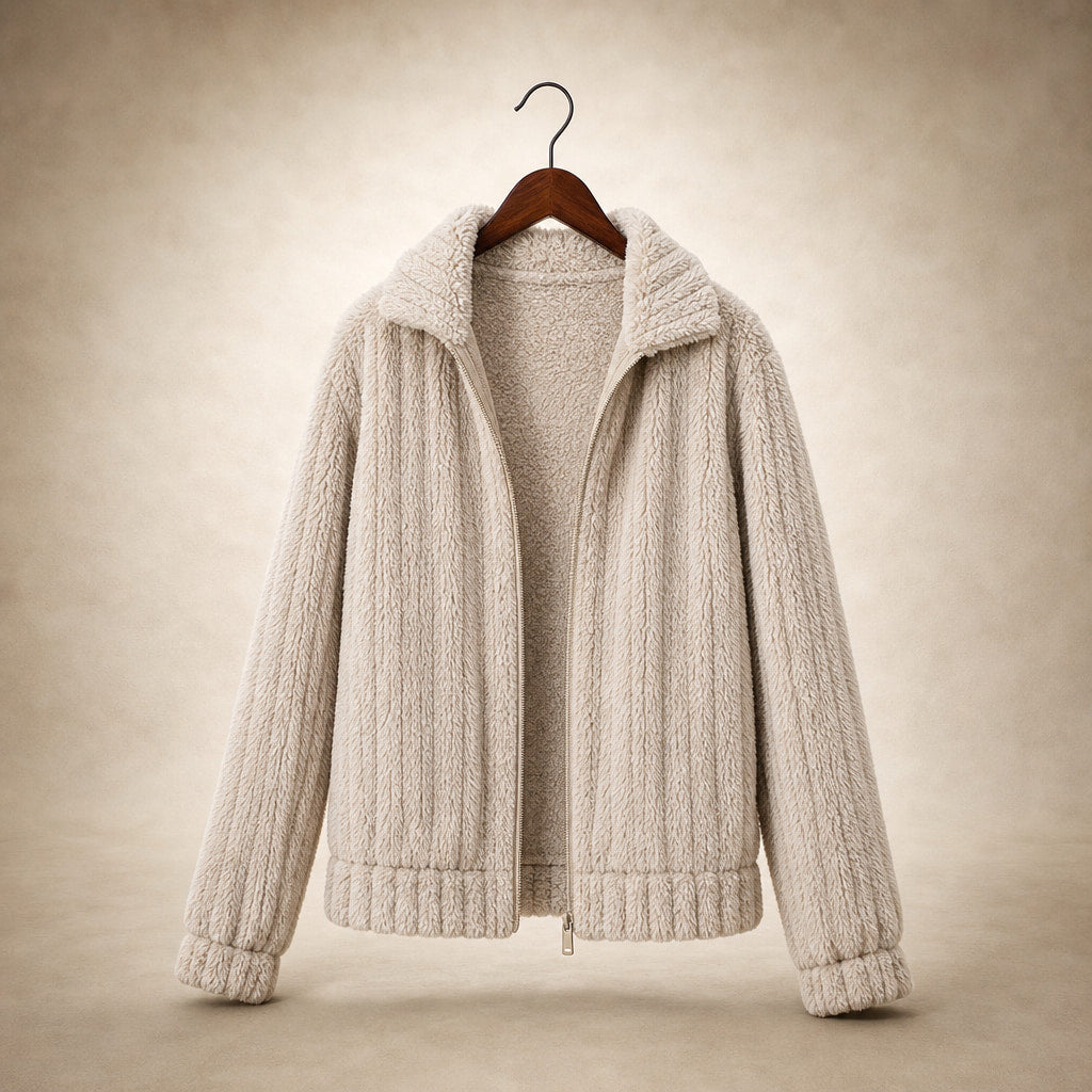 Plush Zip-Front Winter Jacket Beige – Product Photo