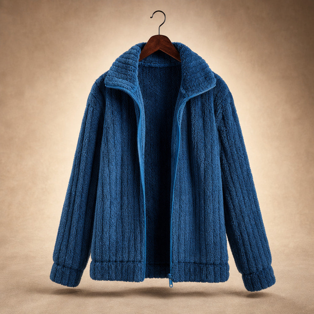 Plush Zip-Front Winter Jacket Dark Teal – Product Photo