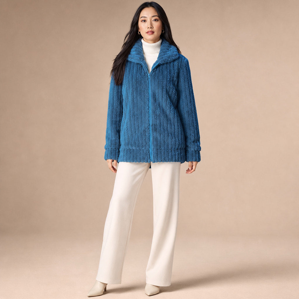 Plush Zip-Front Winter Jacket in Dark Teal – Mampierimoda Premium Womenswear