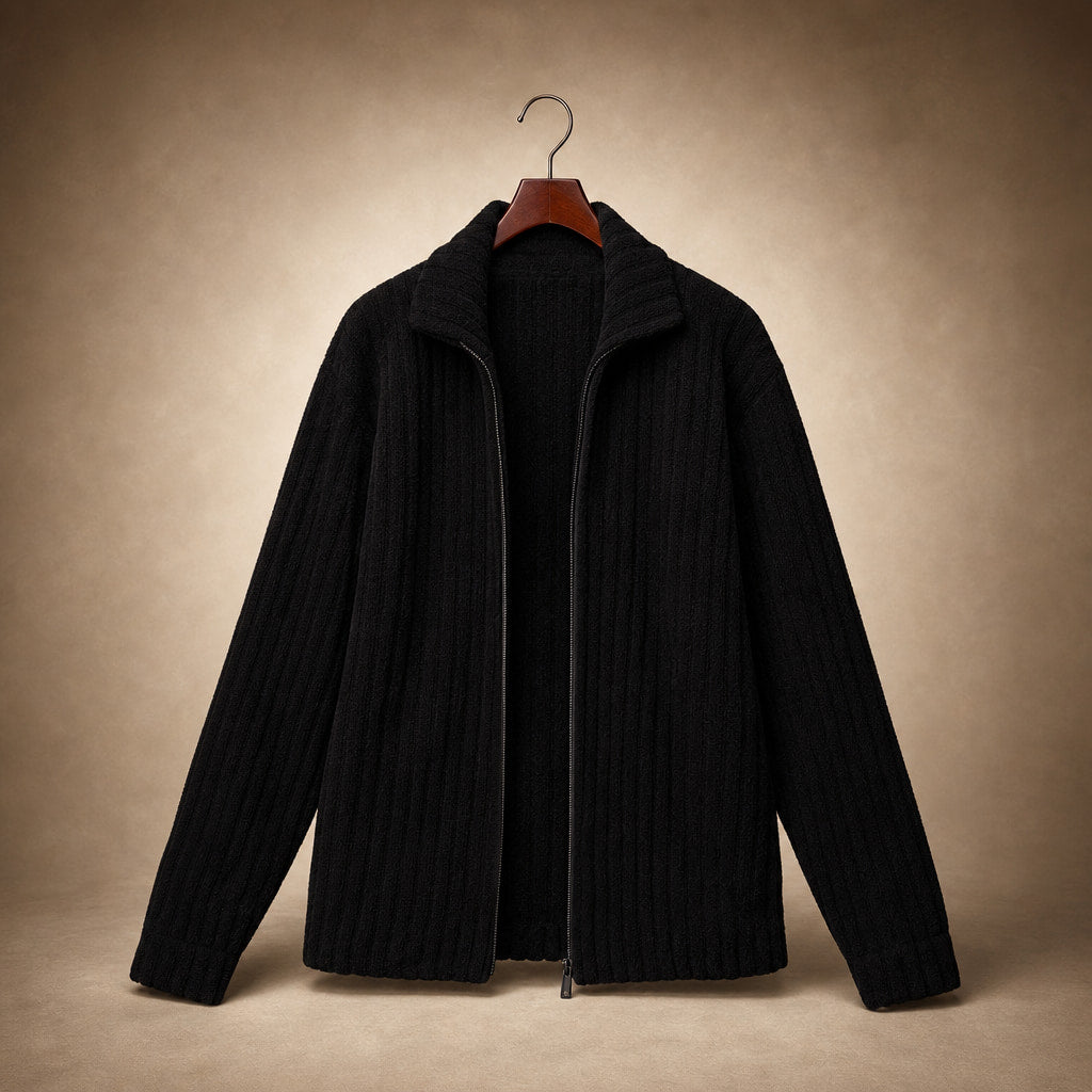 Plush Zip-Front Winter Jacket Black – Product Photo