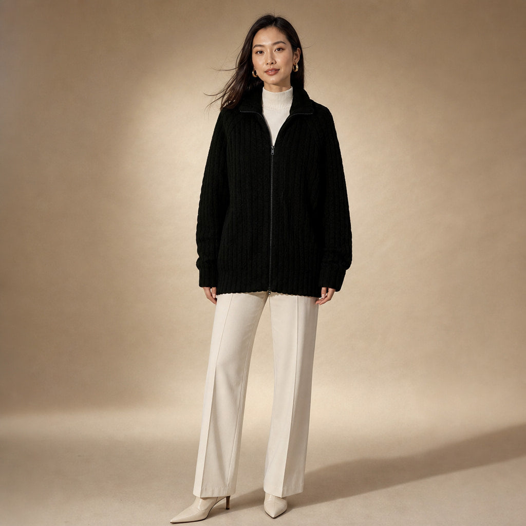 Plush Zip-Front Winter Jacket in Black – Mampierimoda Premium Womenswear